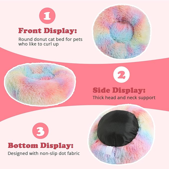 JOLLYVOGUE Dog Beds, Calming Small Dog Bed, Anti-Anxiety Dog Bed for Small Dogs, Fluffy Donut Dog Bed, Cozy Dog Cat Cushion Bed for Small Medium Dogs (24")