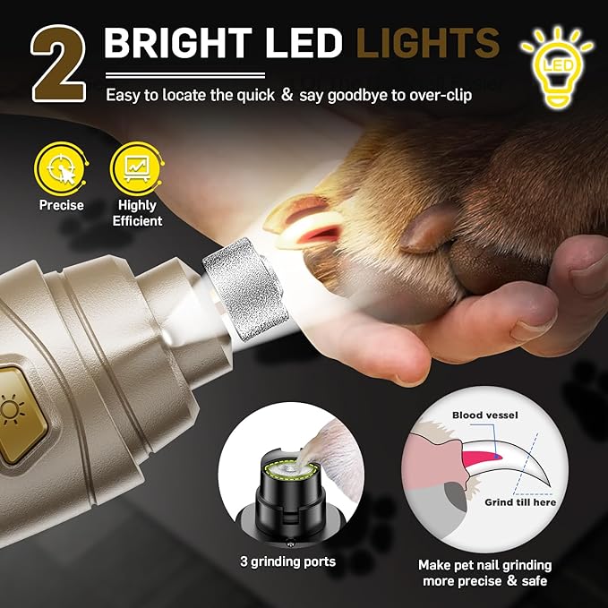 Dog Nail Grinder Super Quiet Dog Nail Trimmers 3 Grinding Wheels 3 Speed Rechargeable Pet Nail Grinder LED Display Dog Nail Clippers Kit for Large Medium Small Dogs Cats Dog Nail File Toenail Clippers