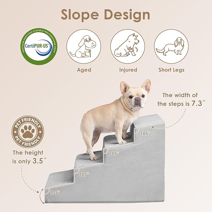 EHEYCIGA Dog Stairs for Small Dog 19.7”H, 4-Step Slope Dog Stairs for High Beds and Couch, Pet Steps with Non-Slip Bottom, Low Ramp and Larger Step Area