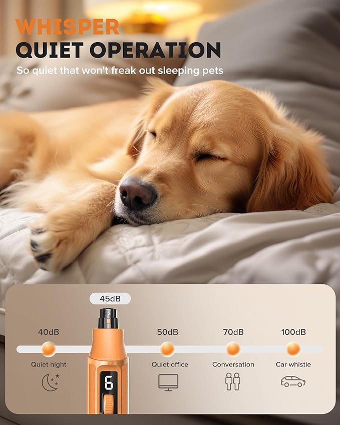 YABIFE 7-Speed Dog Nail Trimmers, Professional Dog Nail Grinder with Light - Heavy Duty Pet Nail Grinder for Dogs/Cats/Birds/Small Animals - Whisper Quiet, Single Hand Operation