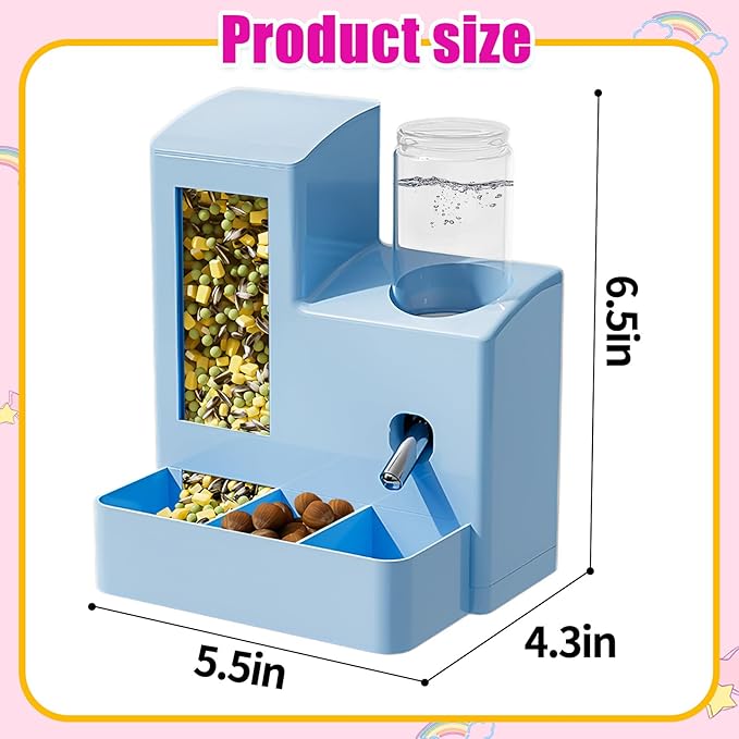 2 in 1 Guinea Pig Food Water Dispenser, Rabbit Water Bottle Leak-Proof, 2 in 1 No-Drip Automatic Dispenser for Guinea Pig Cage, Chinchilla, Ferret, Hamster Small Animal Waterer (White, 2 in 1)