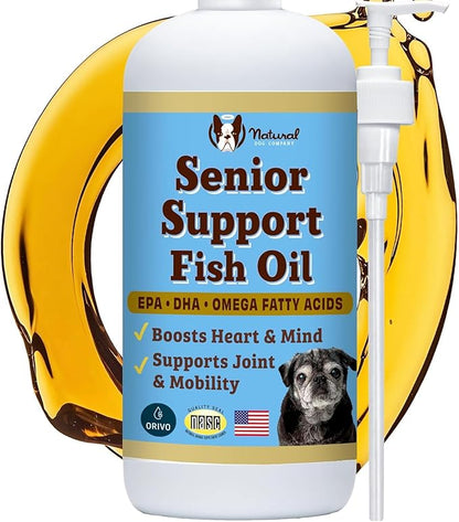 Natural Dog Company Omega 3 Fish Oil for Senior Dogs Supplement – Support Mobility, Skin, Coat, Heart & Brain, with Turmeric, Salmon & Fish Oil for Aging Dogs, Liquid Canine Supplement, 16oz