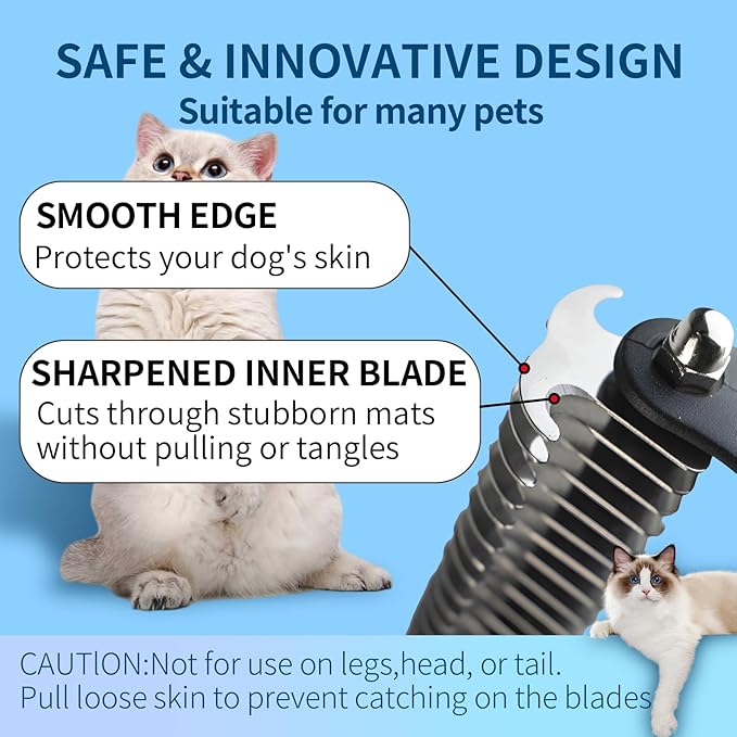 Pawmingle Cat Brush, Double Sided Deshedding for Dogs & Cats, Skin Friendly Grooming Dog Brush, Pet Shedding Brush,Undercoat Rake for dogs Grooming Supplies,Blue,Extra Wide (Blue, Large)