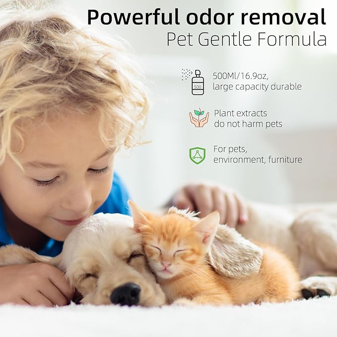 Dog Urine Odor Eliminator Spray for Home, Cat Litter Box Deodorizer, Pet Room Deodorizing Spray for Pee Smells on Carpet or Furniture, Puppy Perfume Spray Long Lasting, 500ml/16.9oz, Green Tea