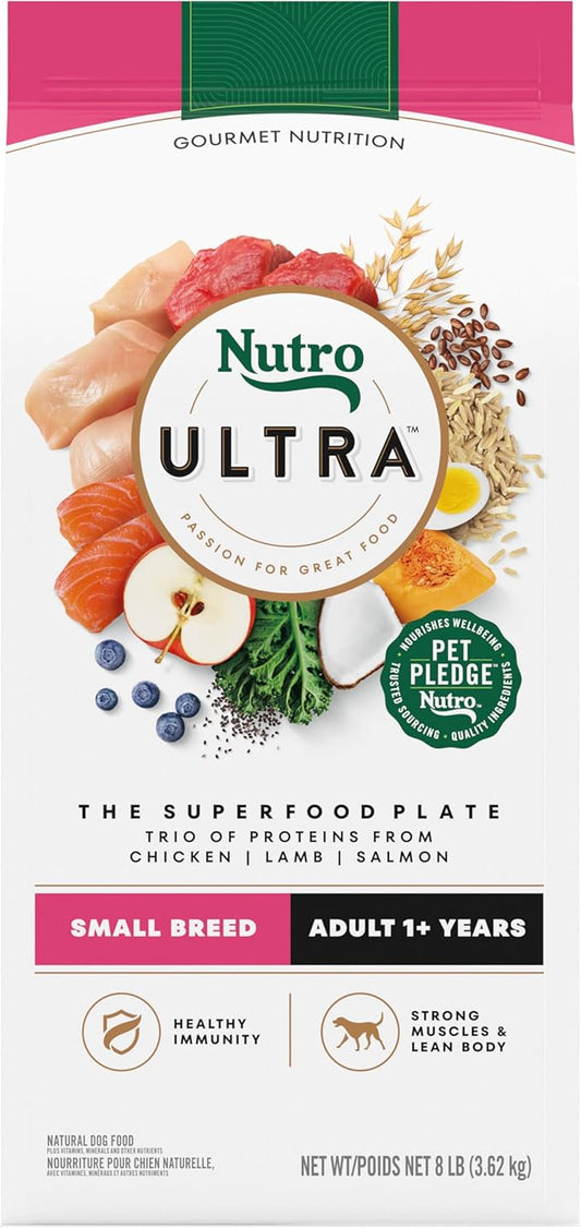 Nutro Ultra Adult Small Breed Dry Dog Food, Chicken, Lamb and Salmon Protein Trio, 8 lb. Bag