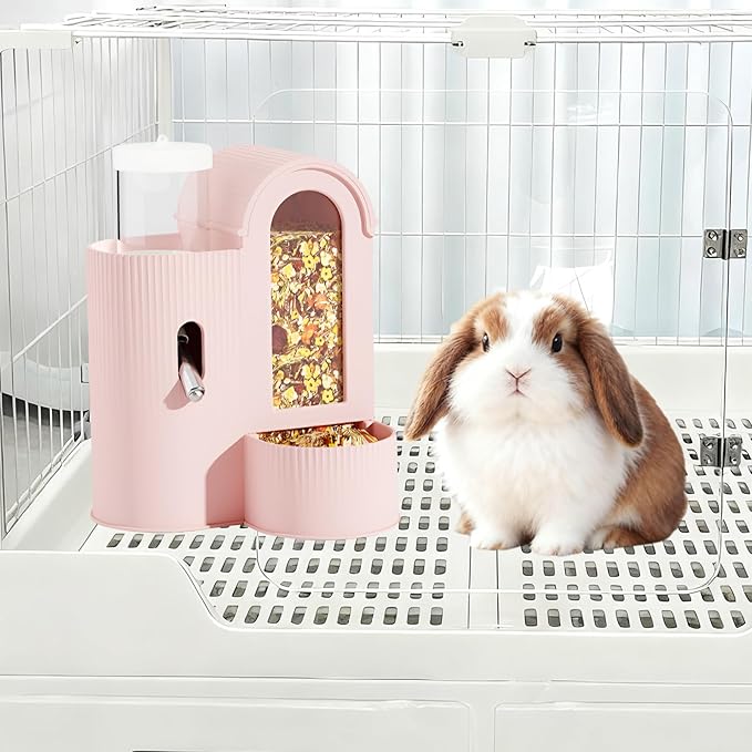 2 in 1Rabbit Food Water Dispenser, Guinea Pig Water Bottle, Large Capacity Bunny Feeder for Cages, Automatic Bunny Feeder, for Rabbit Ferrets Guinea Pigs Small Animals (White, 2 in 1)