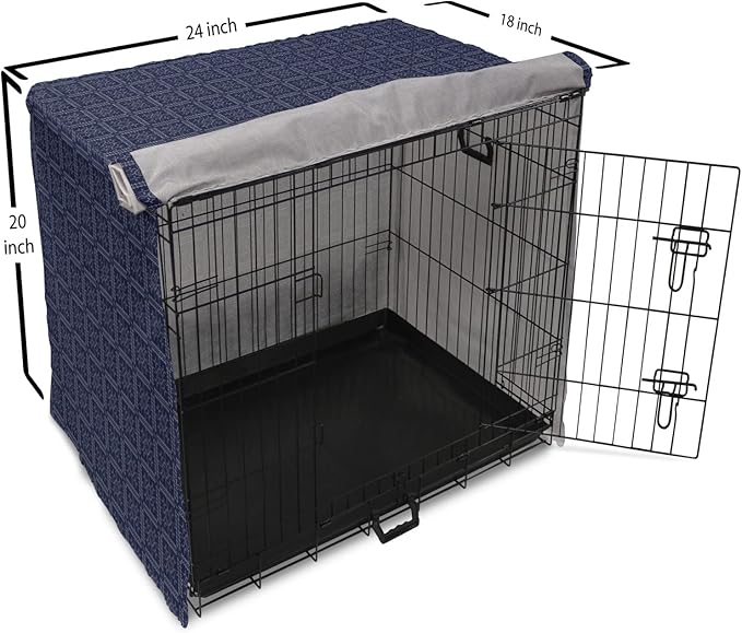 Ambesonne Abstract Geometry Dog Crate Cover, Style Motifs in Squares Rhythmic Arrangement, Easy to Use Pet Kennel Cover for Cats & Medium Dogs, 24 Inch, Blue White