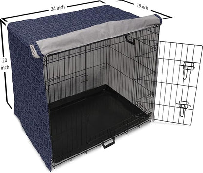 Ambesonne Abstract Geometry Dog Crate Cover, Style Motifs in Squares Rhythmic Arrangement, Easy to Use Pet Kennel Cover for Cats & Medium Dogs, 24 Inch, Blue White