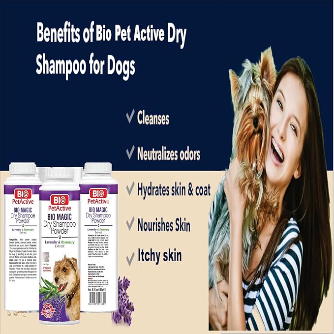 Bio Magic Dry Shampoo Powder with Lavender and Rosemary for Dogs | Cleansing and Moisturizing Perfume and Talc Free Suitable for Sensitive Skin - 5.29 oz