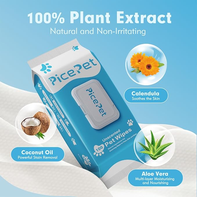 200 Cleaning & Deodorizing Guaranteed Dog Grooming Wipes - Hypoallergenic Pet Wipes for Allergies & Itching - Thick Puppy Wipes for Paws, Butt, Coat, Face & Body, Home & Travel Use, Unscented