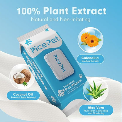 200 Cleaning & Deodorizing Guaranteed Dog Grooming Wipes - Hypoallergenic Pet Wipes for Allergies & Itching - Thick Puppy Wipes for Paws, Butt, Coat, Face & Body, Home & Travel Use, Unscented