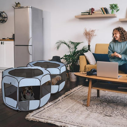 2-in-1 XLarge Pop Up Dog Playpen, 90"x45"x28"H Cat Puppy Pet Playpen, No Assembly Need, Indoor Outdoor Cats Enclosed, Cat Tent Crate Cage Kennel, Portable Playpen for Kitten and Small Animals(L)