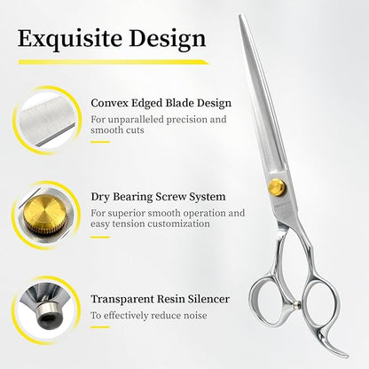 Dog Grooming Scissors, 7.5" Straight Shears, Premium Stainless Steel, Safety Rounded Tip & Offset Handles for Precision Trimming Dogs, Cats, Pet at Home