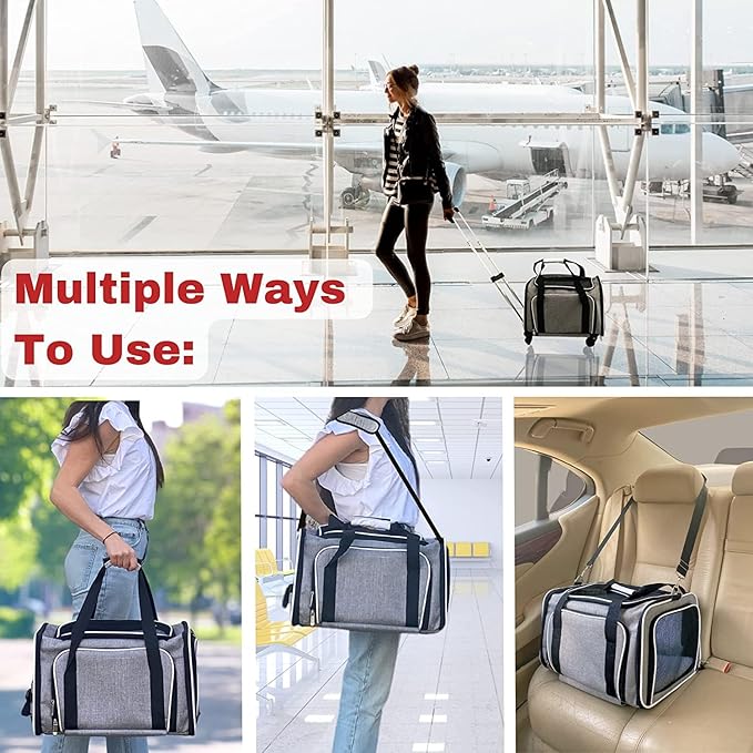 Airline Approved Expandable Premium Pet Carrier on Wheels- Two Sided Expandable Rolling Carrier- Designed for Dogs & Cats- Extra Spacious Soft Lined Carrier! - Light Blue