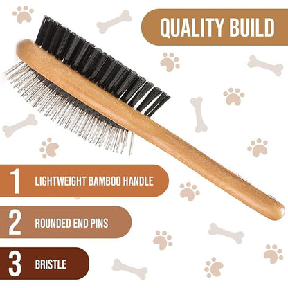 KylePet Dog Brush, Double Sided Pet Slicker Brush with Bamboo Handle for Dogs and Cats Long Hair Pets Grooming Comb for Removing Shedding, Tangles and Dead Undercoat