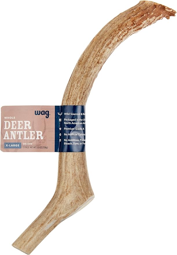 Amazon Brand  Wag Dog Deer Antler Chew, Naturally Shed, Whole, 910.5 inches, X-Large (Best for Dogs over 45 lbs)