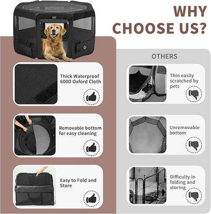 DONORO Dog Playpen Portable Pet Play Pens for Small Dog/Cat/Rabbit/Chicks, Cat Playpen Indoor/Outdoor with Carring Case, Removable Zipper Top and Bottom (Black, Small (29"x29"x15"), 8)
