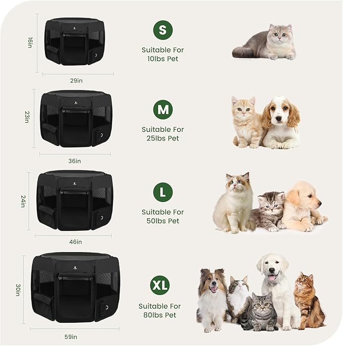 X-ZONE PET Dog Playpen Portable Pet Play Pens for Puppies, Cat, Rabbit, Chicks, Foldable Exercise Play Tent Kennel Crate, Indoor/Outdoor Travel Camping Black Large