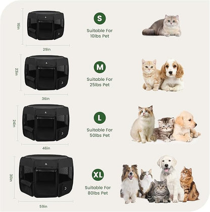X-ZONE PET Dog Playpen Portable Pet Play Pens for Puppies, Cat, Rabbit, Chicks, Foldable Exercise Play Tent Kennel Crate, Indoor/Outdoor Travel Camping Black Medium