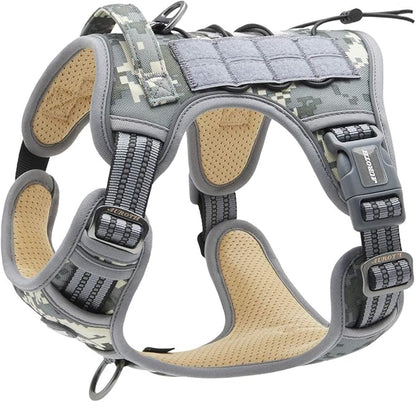 Auroth Tactical Dog Harness for Small Medium Large Dogs No Pull Adjustable Pet Harness Reflective K9 Working Training Easy Control Pet Vest Military Service Dog Harnesses Small Grey Camo