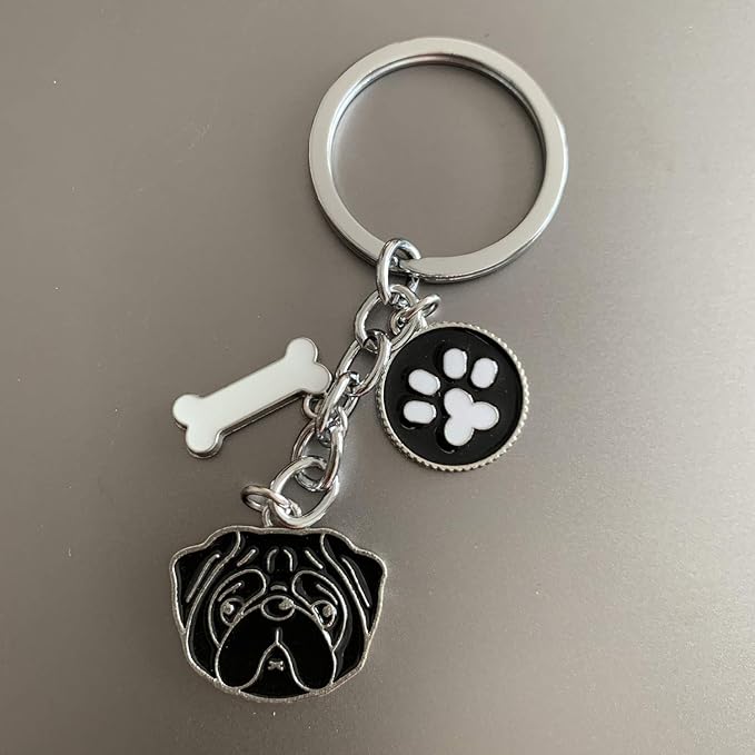 Dog Keychain, Puppy Keyring Keyfob Metal Pet ID Tags for Clothing Bag Adornment Accessory (20-Pug)