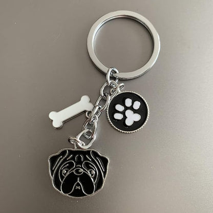 Dog Keychain, Puppy Keyring Keyfob Metal Pet ID Tags for Clothing Bag Adornment Accessory (20-Pug)