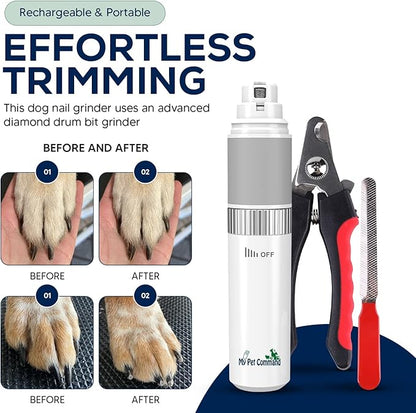 My Pet Command Cordless Dog Nail Grinder Quiet Low Noise for Large Medium Small Dogs and Cats, Powerful Variable Speed Motor Rechargeable Pet Claw Trimmer with an Extra Diamond Bit, Clipper and File