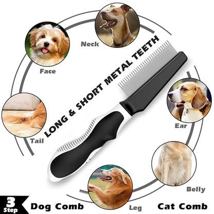 6 in 1 Pet Grooming Kit I Dog&Cat Comb I Dog/Cat Brush for Shedding I Deshedding Dog Brush I Dog/Cat Nail Clipper with Nail File I Pet Bath Brush I Premium Pet Supplies (Black White)