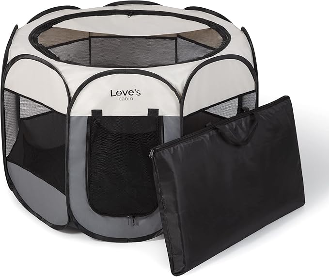 Love's cabin Pet Puppy Dog Playpen, Large Dog Tent Crates Cage Indoor/Outdoor, Portable Playpen for Cat, Foldable Pop Up Dog Kennel Playpen with Carring Case, Removable Zipper Top, Grey