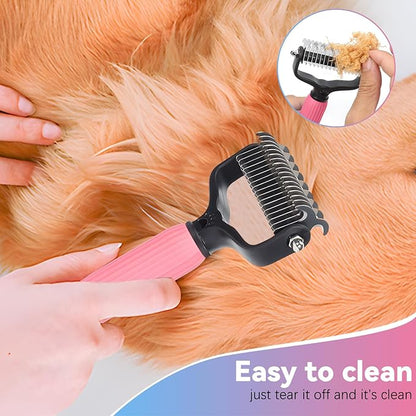 2PCS Pet Safe Dematting Comb for Dogs - Double Sided Dematting,Upgraded Pet Safe Dematting Comb for Dogs Cats, Deshedding Dog Brush Cat Dematting Tool,Dog Hair Mat Remover(Blue-Large + Pink-Small)