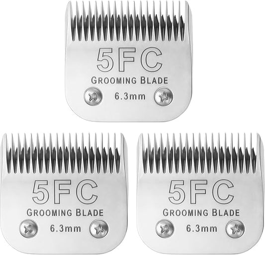 3 Pcs Size 5FC Detachable Dog Grooming Blades, Compatible with Andis, Oster A5, Wahl KM10 Series Clippers, Cut Length 6.3mm, Silver (5FC 6.3mm, 3Pcs)