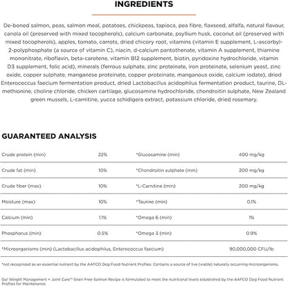 Go! Solutions Weight Management + Joint Care, Grain-Free Dry Dog Food, Salmon Adult and Senior Recipe, 12 lb Bag