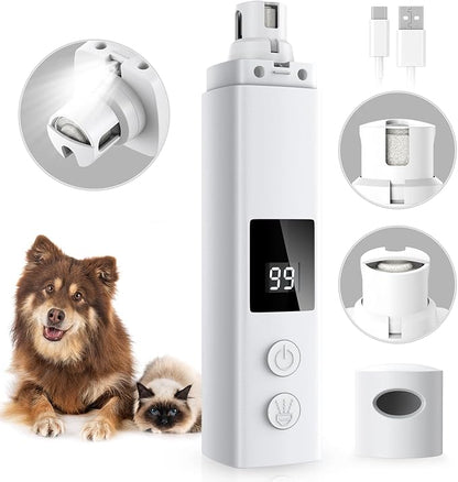 Dog Nail Grinder Quiet - 45db 4 Speed 4 Ports 12000 r/min USB Rechargeable Electric Professional Pet Dog Nail Trimmers with LED Lights for Large Medium Small Puppy Dogs/Cats - White