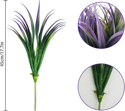 32Pcs Artificial Grass Fake Plants 17.3in Outdoor Plants UV Resistant Faux Greenery Stems Fake Grass for Home Window Garden Office Patio Pathway Front Porch Halloween Décor Green & Purple