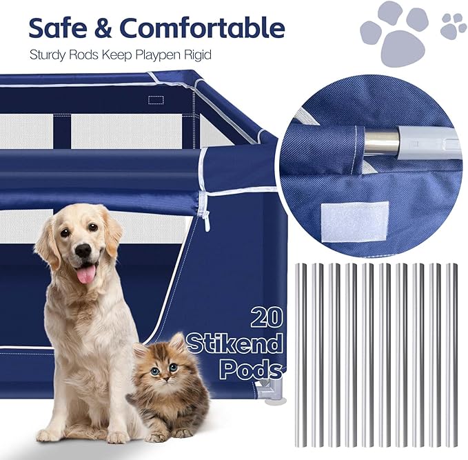 42x42x25.6 Inches Dog Playpen, Foldable Portable Soft Puppy Playpen with Gate, Thickened Fabric Mesh Dog Fence with High-Strength Nylon Wire Mesh, Indoor Outdoor Breathable Exercise Pet Fence Cage