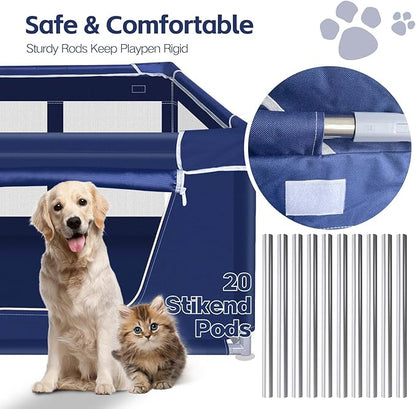 42x42x25.6 Inches Dog Playpen, Foldable Portable Soft Puppy Playpen with Gate, Thickened Fabric Mesh Dog Fence with High-Strength Nylon Wire Mesh, Indoor Outdoor Breathable Exercise Pet Fence Cage