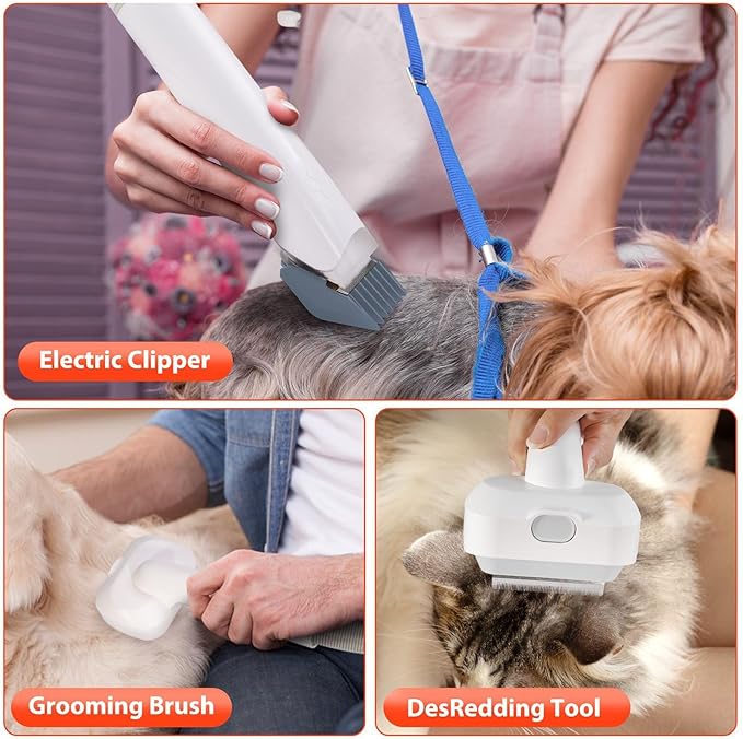 Dog Hair Vacuum & Grooming Kit, 2L Large Capacity for Shedding Grooming Hair, Grooming Kit Including 12 Tools for Dog Dogs Cats and Other Animals