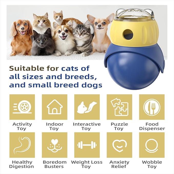 Interactive Owl-Shaped Puzzle Toy for Cats and Small Dogs - Non-Tippable Slow Feeder Food Dispenser for Healthy Eating & Anxiety Relief - Indoor Entertainment Toy