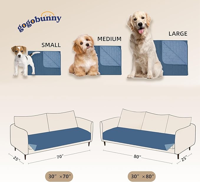 gogobunny 100% Double Sided Waterproof Dog Blanket Soft Pet Bed Cover Reversible Protect Furniture Couch Sofa Car for Puppy Cat Kids (Dark Blue/Light Blue, 30x80 Inch (Pack of 1))