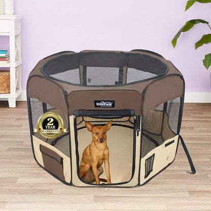 EliteField 2-Door Soft Pet Playpen (2 Year Warranty), Exercise Pen, Multiple Sizes and Colors Available for Dogs, Cats and Other Pets (36" x 36" x 24"H, Brown+Beige)