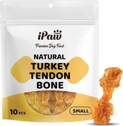 iPaw Turkey Tendon for Dogs 10 Pcs Value Pack, Ingredient Sourced from USA, Hypoallergenic, All Natural Human Grade Puppy Chew, Dog Treats for Signature Series, Rawhide Alternative, Bone (Small)
