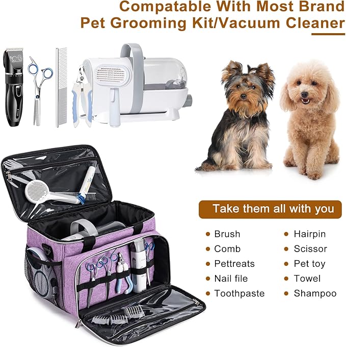 Dog Grooming Vacuum Bag, Pet Grooming Kit Bag Perfect for Dog Hair Vacuum & Grooming Tool Kit Accessories- Purple