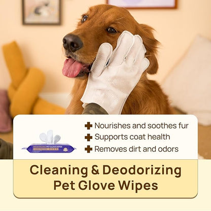 HICC PET Dog Wipes Cleaning Deodorizing, Hypoallergenic Grooming Bath Glove Wipes with Coconut Oil - Remove Dirt and Odors, Nourish Fur and Sooth Skin, Travel Cleaning Wipes for Dogs & Cats
