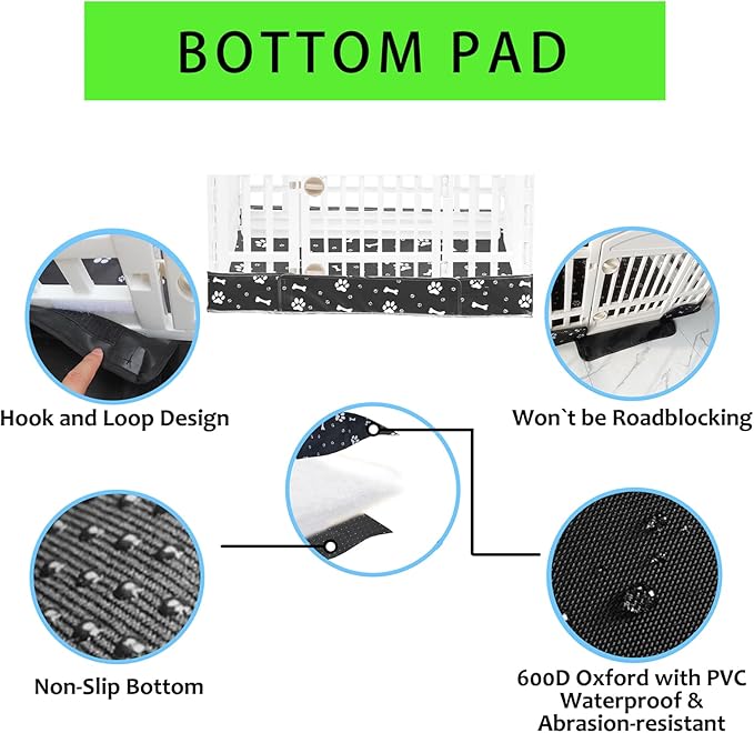 2 Pack Dog Playpen Cover and Bottom Pad Fits for 36 Inch 4 Panels Pet Playpen, Dog Crate Pad Puppy Play Pen Cover, Hoop and Loop Design (Note: Playpen Not Included). -Black