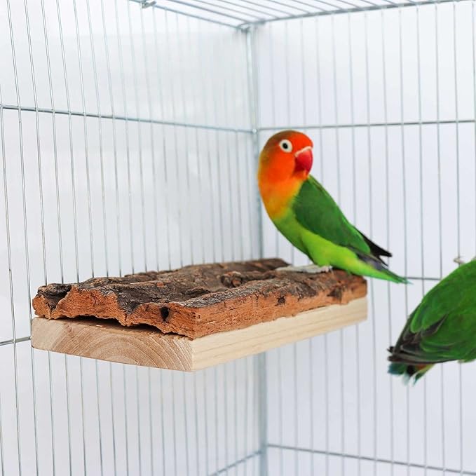Dnoifne Cork Seat Board, Natural Wooden Parrot Bird Perch Stand, Natural Wooden Bird Cage Stand Pole Accessories for Parrot, Parakeet, Budgies, Lovebirds