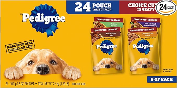 Pedigree Choice Cuts In Gravy Adult Soft Wet Dog Food 24-Count Variety Pack, 3.5 oz. Pouches