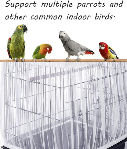 Tamu style Bird Cage Seed Catcher, Large, Stretchy Form Fitting Mesh Skirt Cover for Parrot Enclosures, Light and Breathable Fabric, Prevent Scatter and Mess, Reusable, Adjustable, Lightweight, White