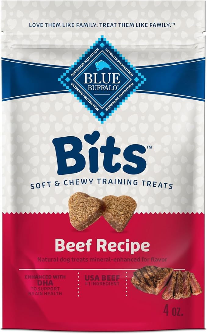 Blue Buffalo Bits Soft Dog Treats for Training, Made With Natural Ingredients & Enhanced with DHA, Beef Recipe, 4-oz Bag