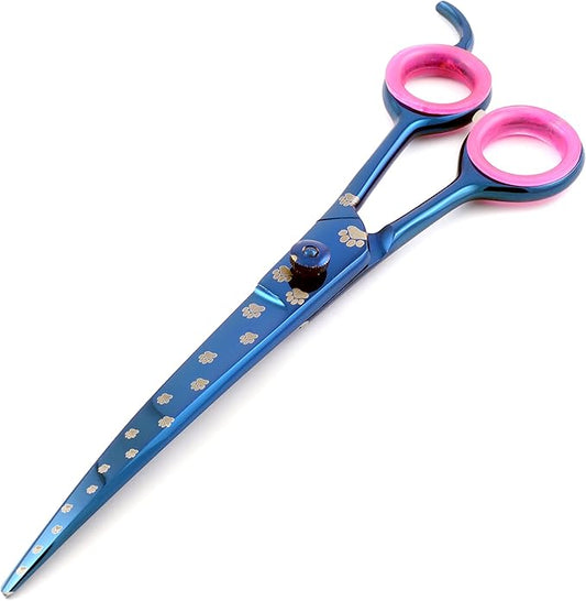 8.5" Professional Dog Grooming Scissors Stainless Steel Curved Downward Titanium Blue
