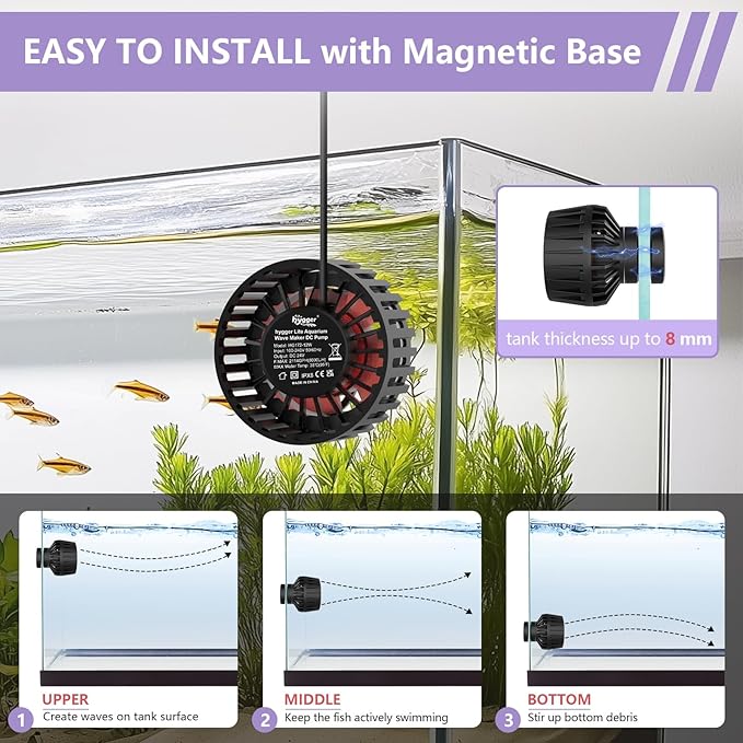 hygger Lite Wave Maker For 50-120 Gallons Aquarium Adjustable Circulation Pump with Magnetic Base Fish Tank DC Powerhead for Coral Reef and Freshwater Up to 2114 GPH